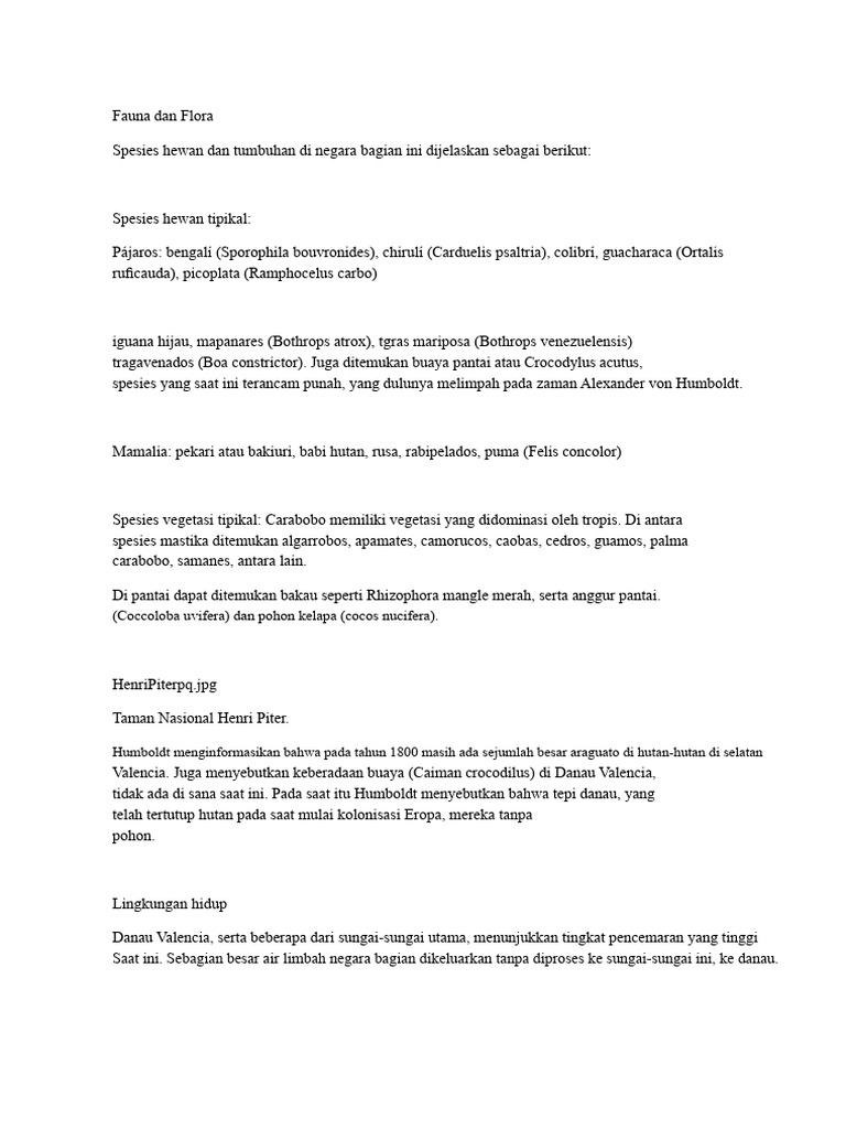 Keanekaragaman Fauna dan Flora Carabobo | PDF