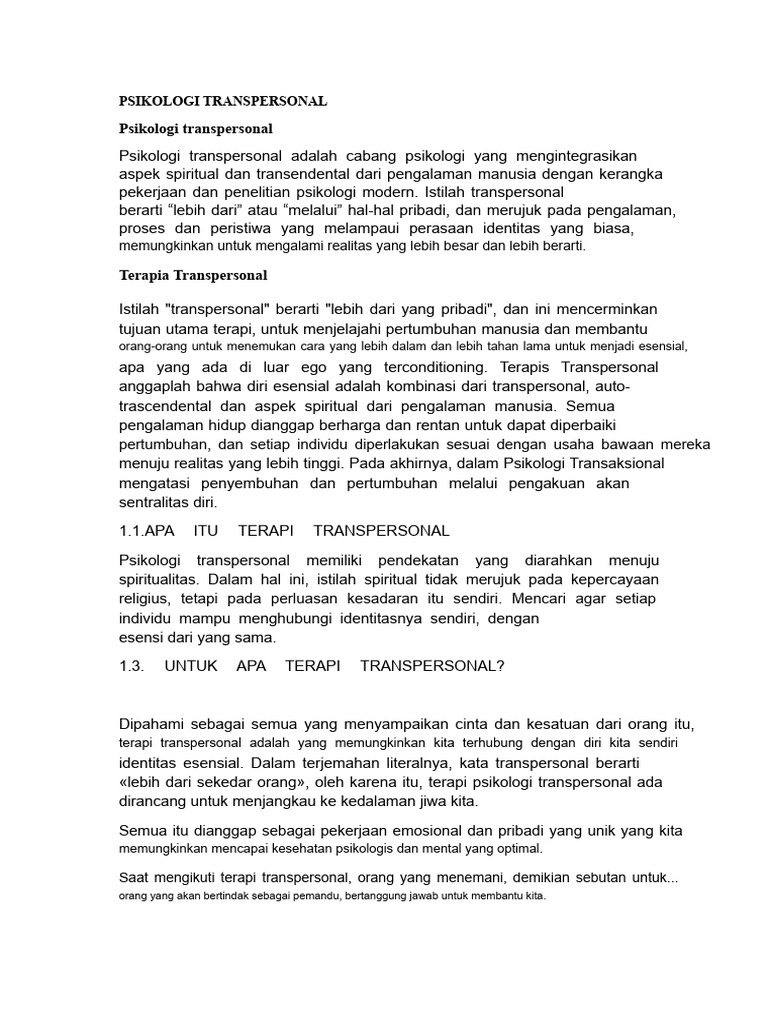Psikologi Transpersonal dan Terapinya | PDF