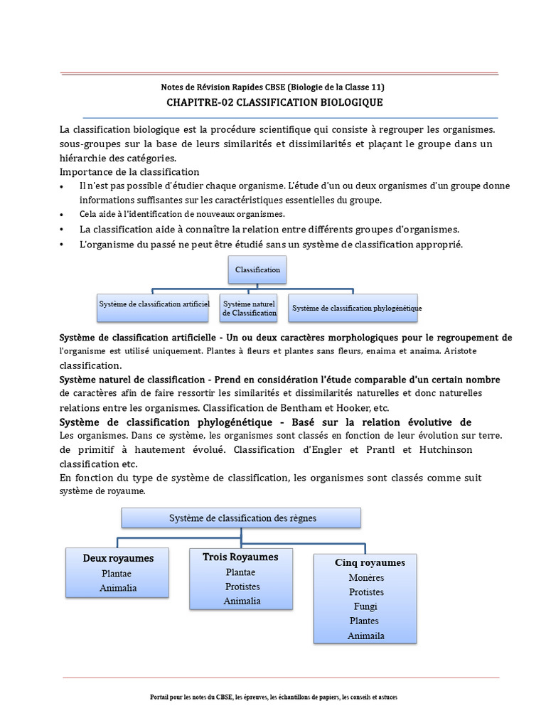 Classification biologique en biologie 11 | PDF | Cellule (Biologie ...
