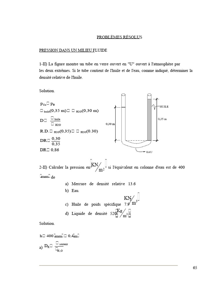 Calculs de Pression et Densité des Fluides | PDF | mesure de pression ...