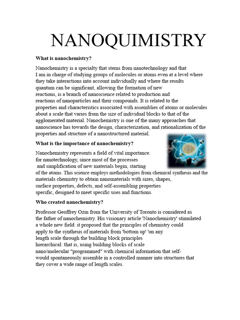 Nanochemistry Final Project | PDF | Nanotechnology | Physical Sciences