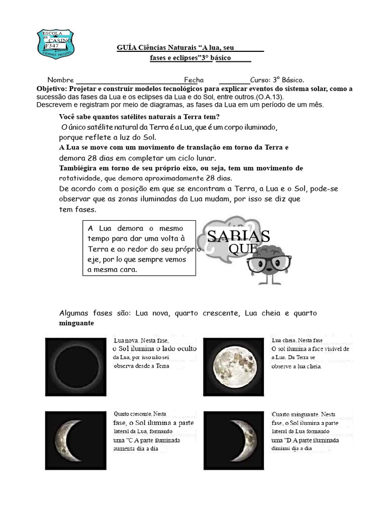 Fases da Lua e Eclipses para 3º Ano | PDF | Eclipse | Lua