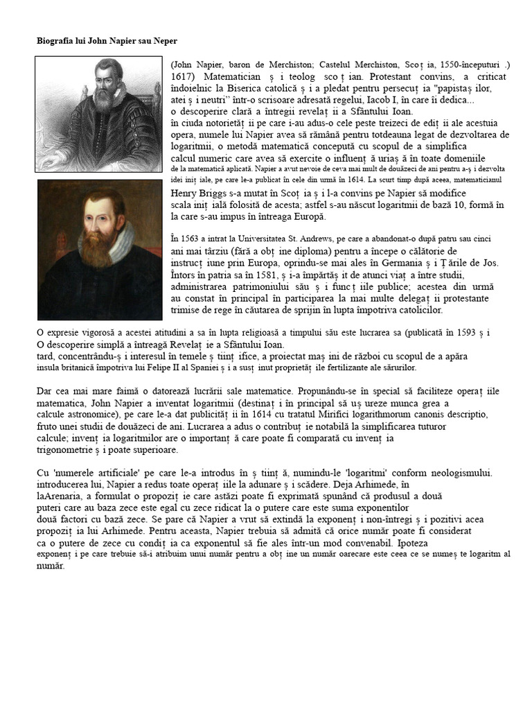 Biografia John Napier Sau Neper | PDF