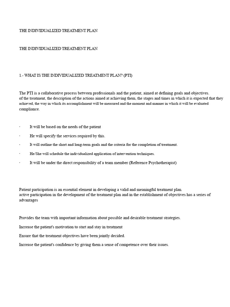 Individualized Treatment Plan Overview | PDF | Mental Disorder ...