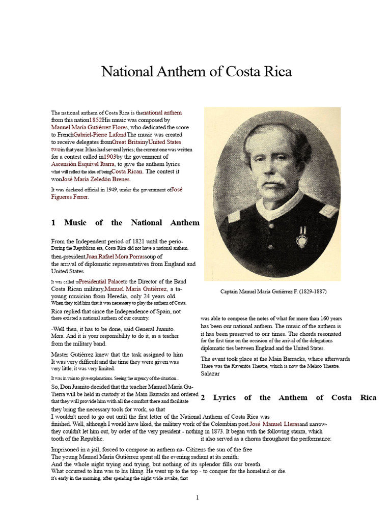 National Anthem of Costa Rica | PDF | National Symbols | Institutional ...