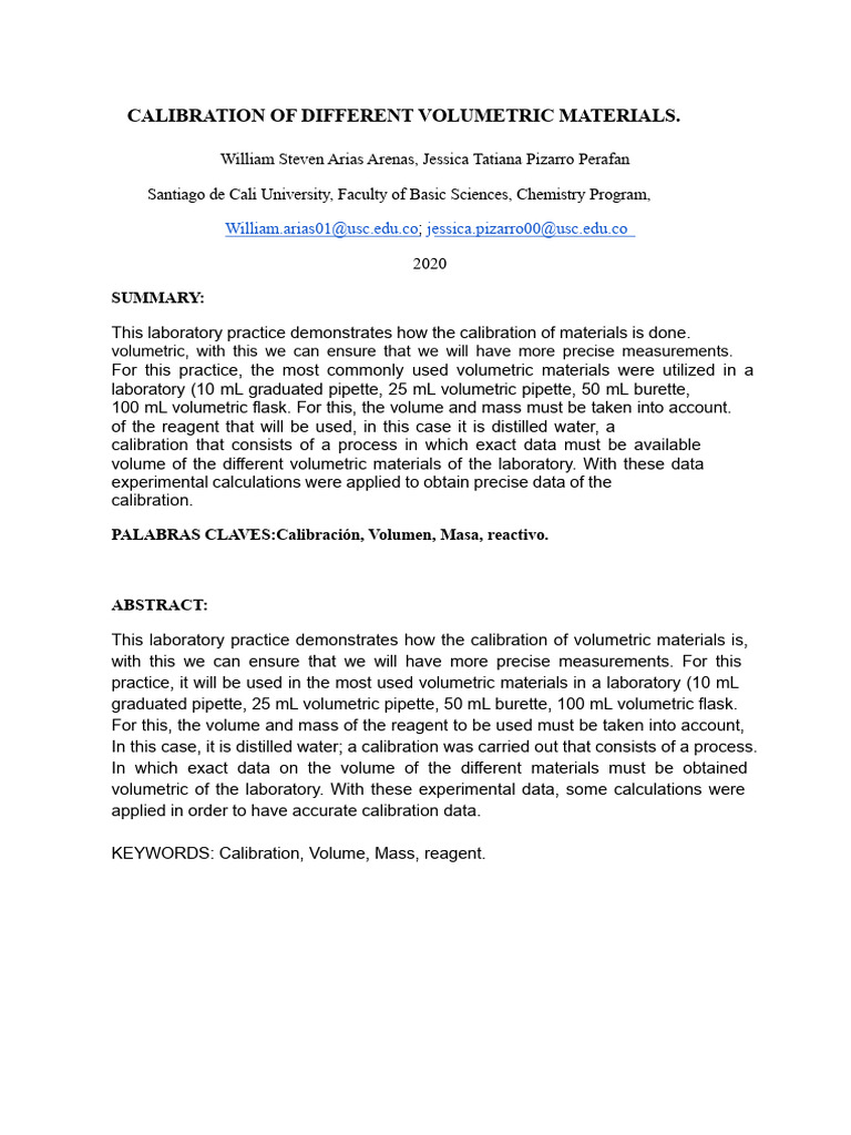 Calibration of Volumetric Material | PDF | Volume | Calibration