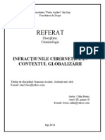 Referat Criminologie INFRACŢIUNILE CIBERNETICE ÎN CONTEXTUL GLOBALIZĂRII