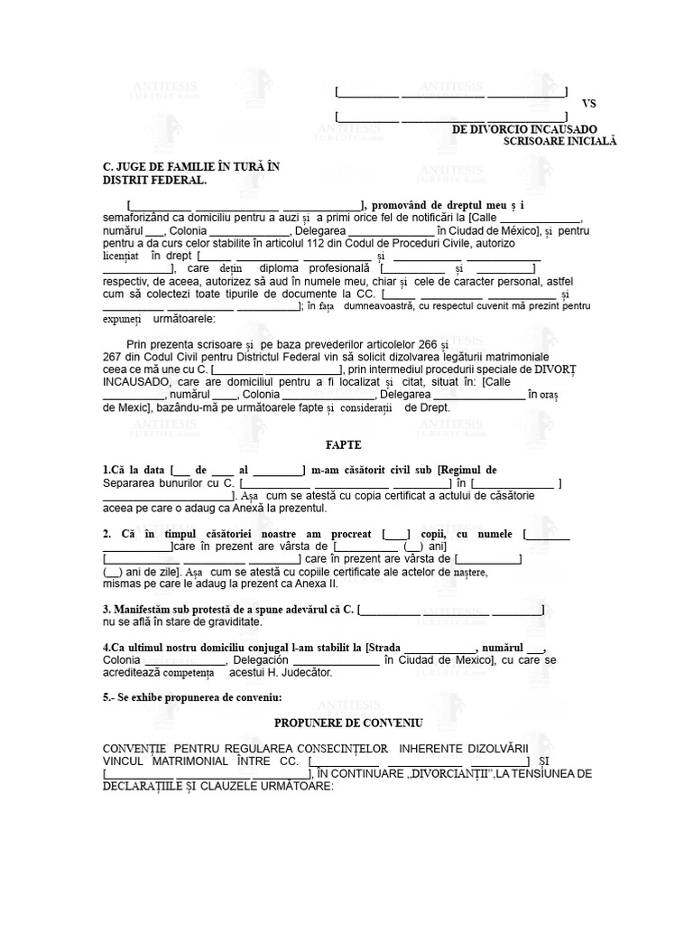Model Cerere de Divorț Necontencios CDMX | PDF