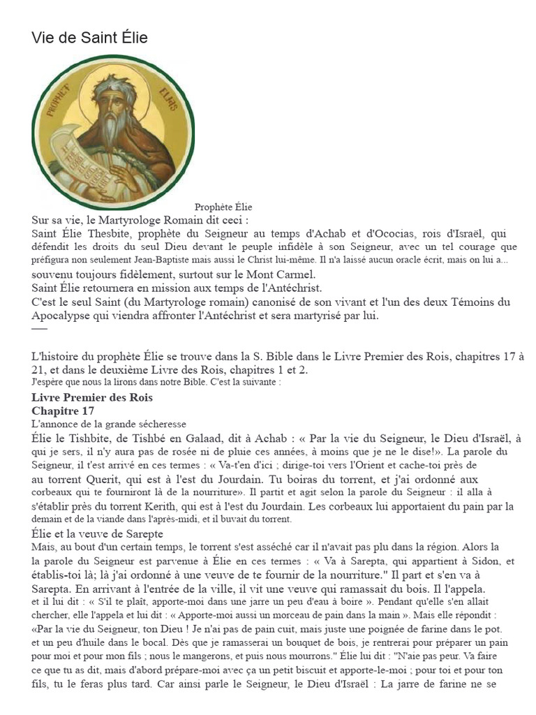 Vie et Mission du Prophète Élie | PDF | Élie | Livres des Rois