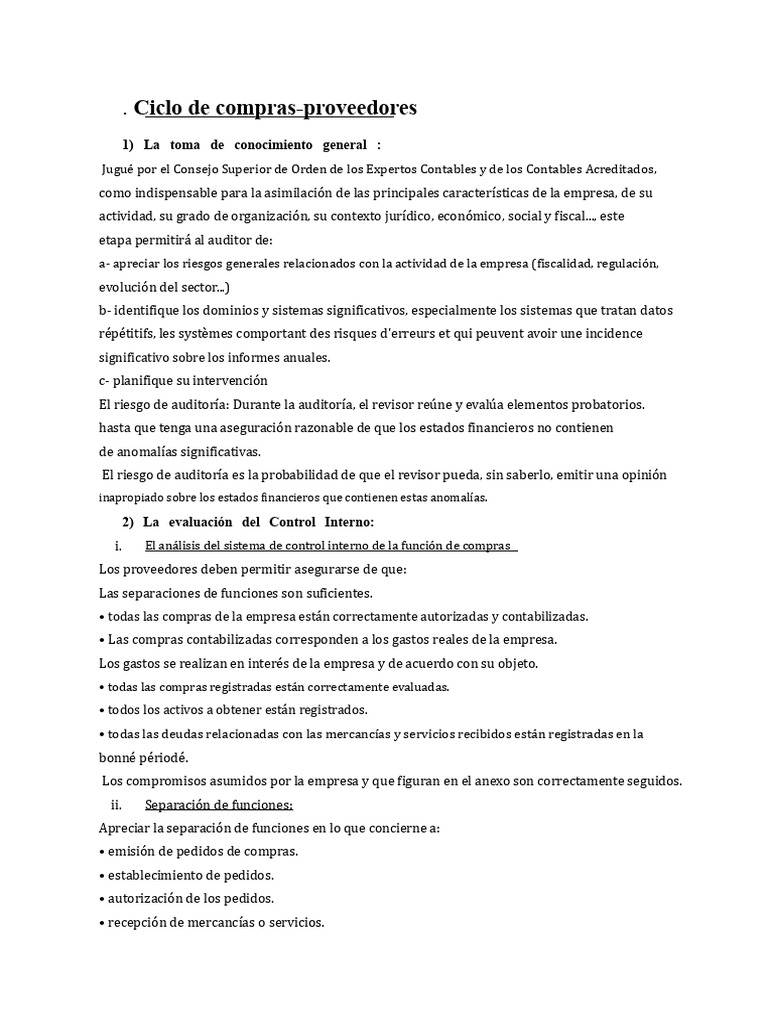 Auditoría del Ciclo de Compras y Proveedores | PDF | Contabilidad ...