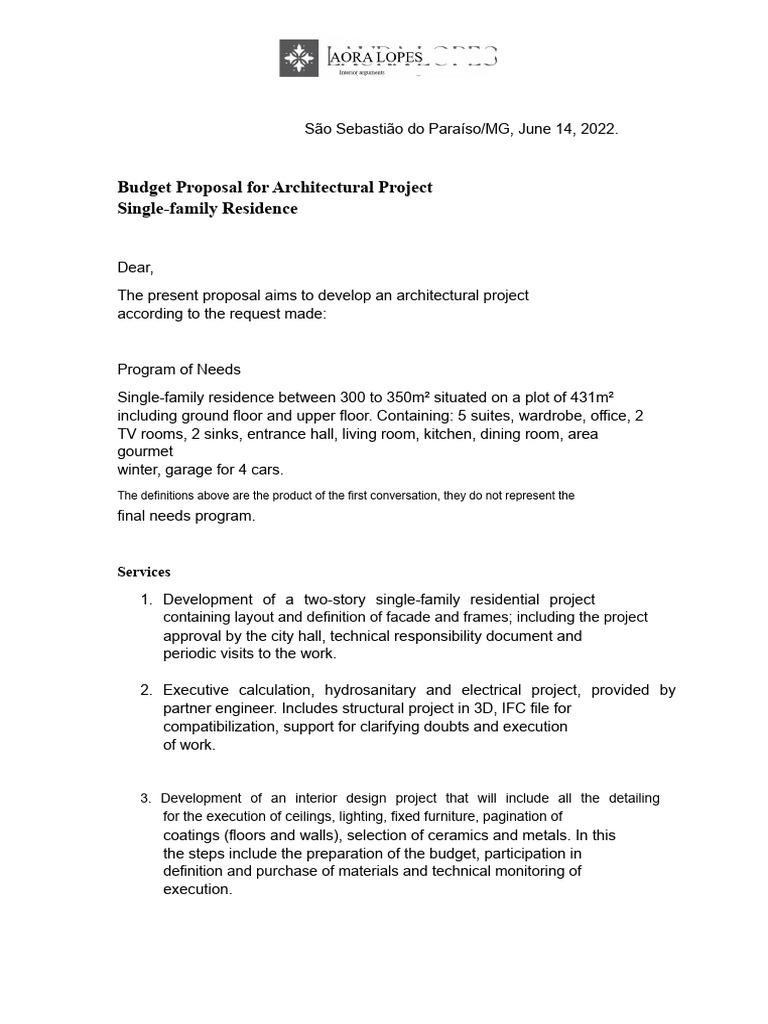 Architectural Budget Proposal for Home | PDF
