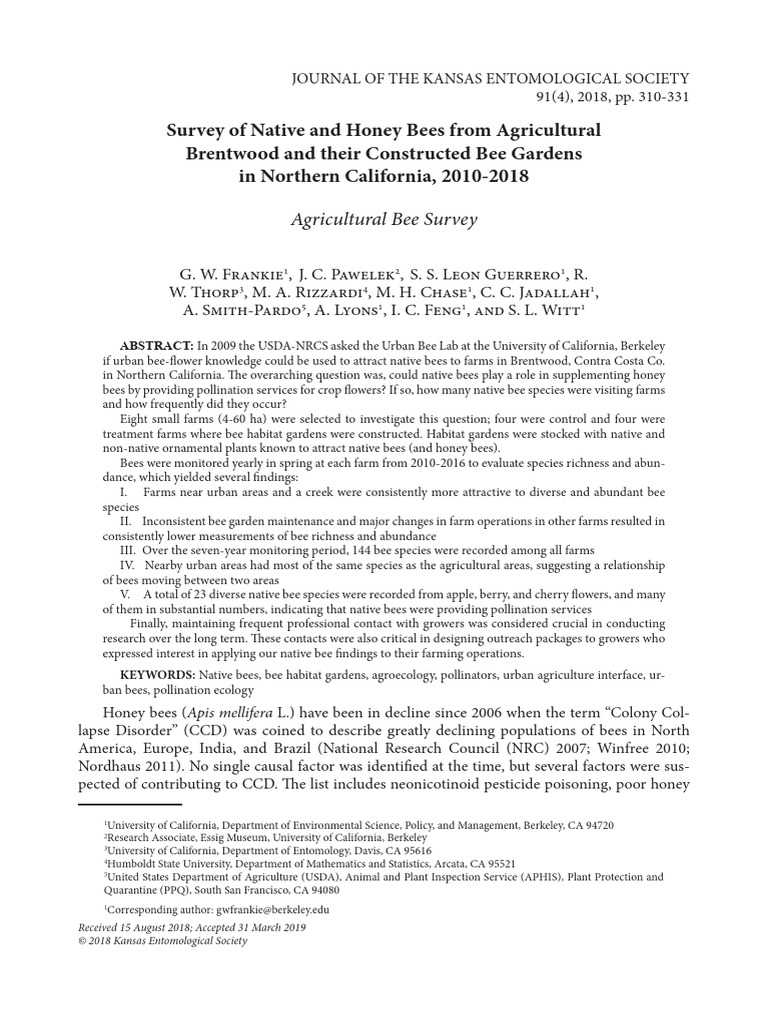 Native Bees in Brentwood Farms Study | PDF | Pollination | Bees