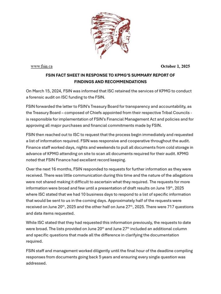FSIN Response to KPMG Audit Findings | PDF | Expense | Auction