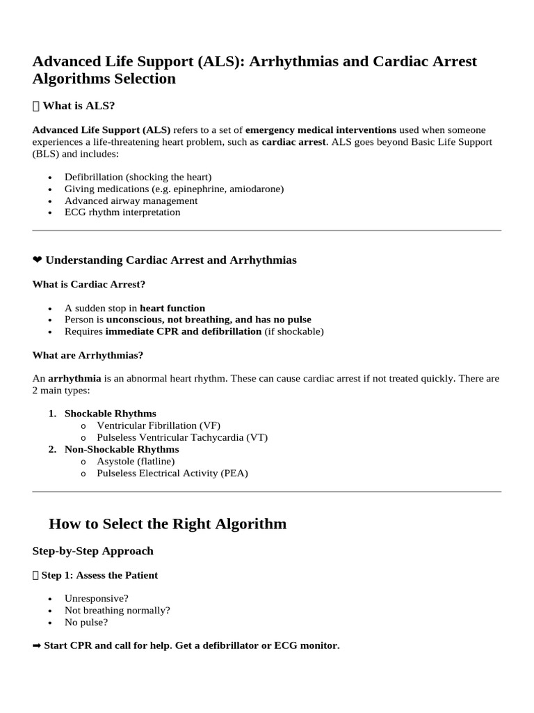 ALS Cardiac Arrest & Arrhythmia Algorithms | PDF | Cardiac Arrest ...