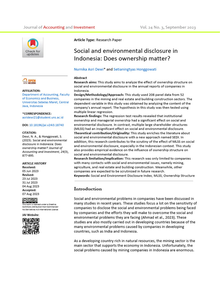 Ownership Impact on Environmental Disclosure | PDF | Coefficient Of ...