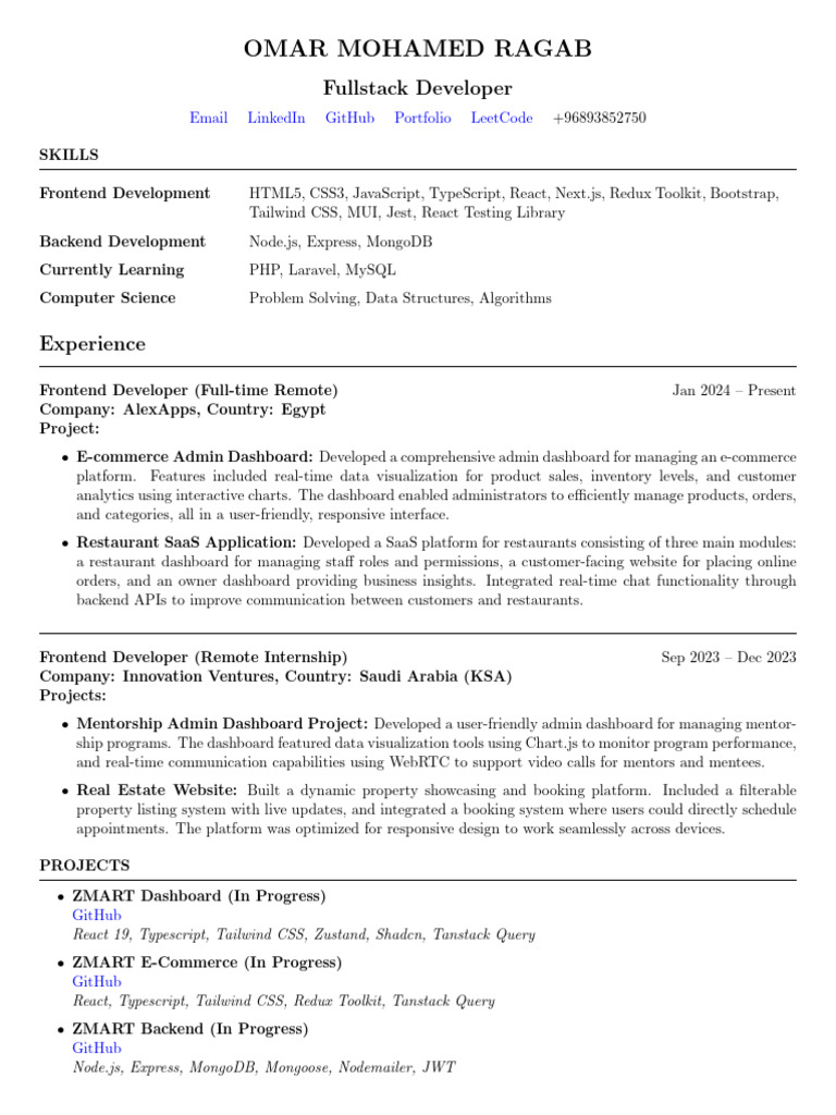 Fullstack Developer Omar Ragab's Profile | PDF | Software | Software ...