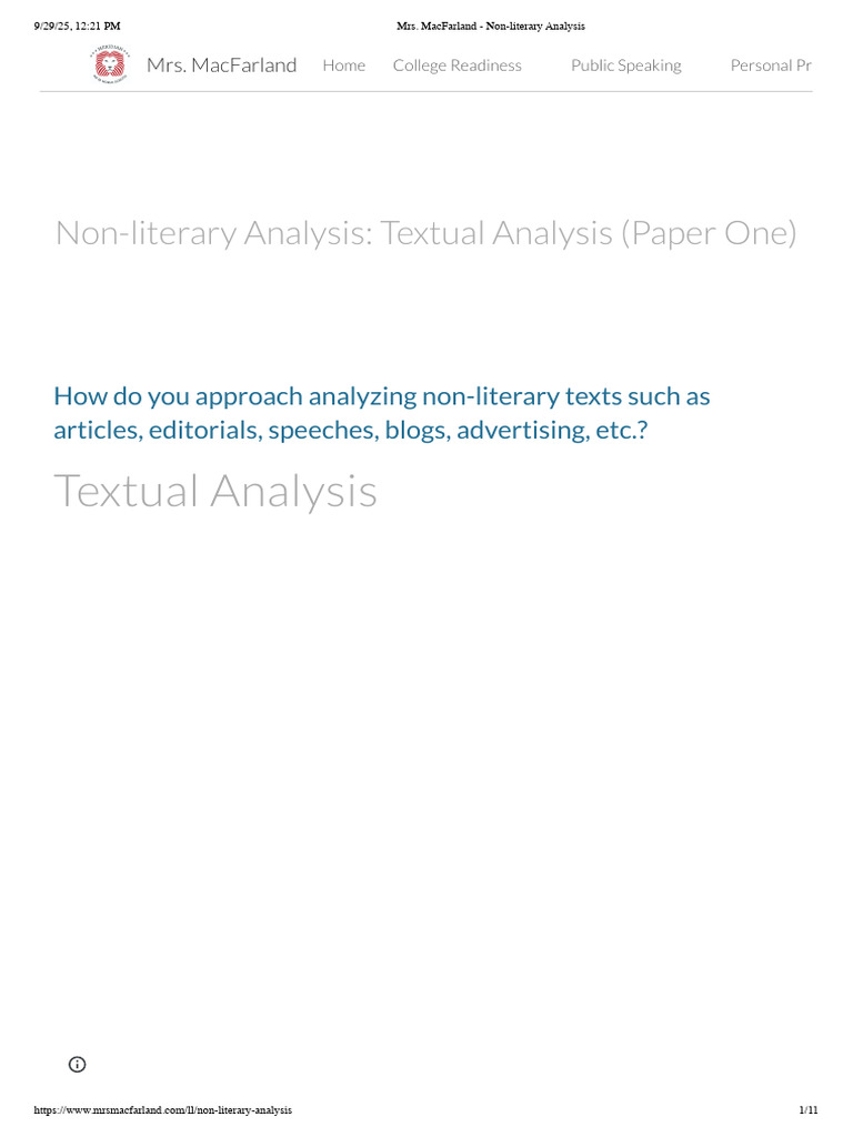 Non-Literary Text Analysis Guide | PDF | Argument | Public Speaking