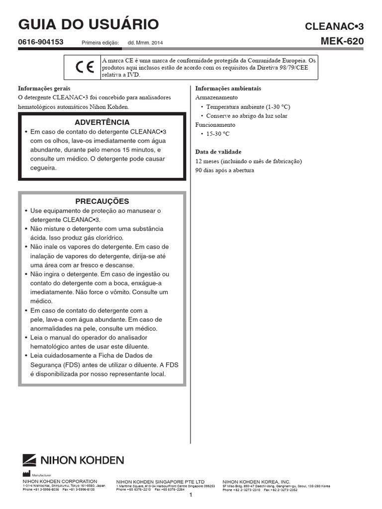 Guia de Uso do Detergente CLEANAC•3 | PDF