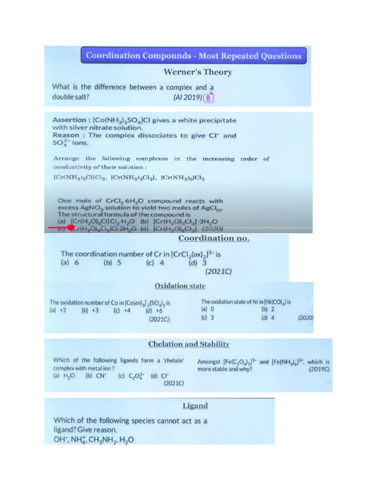 PYQ Coordination Compounds | PDF