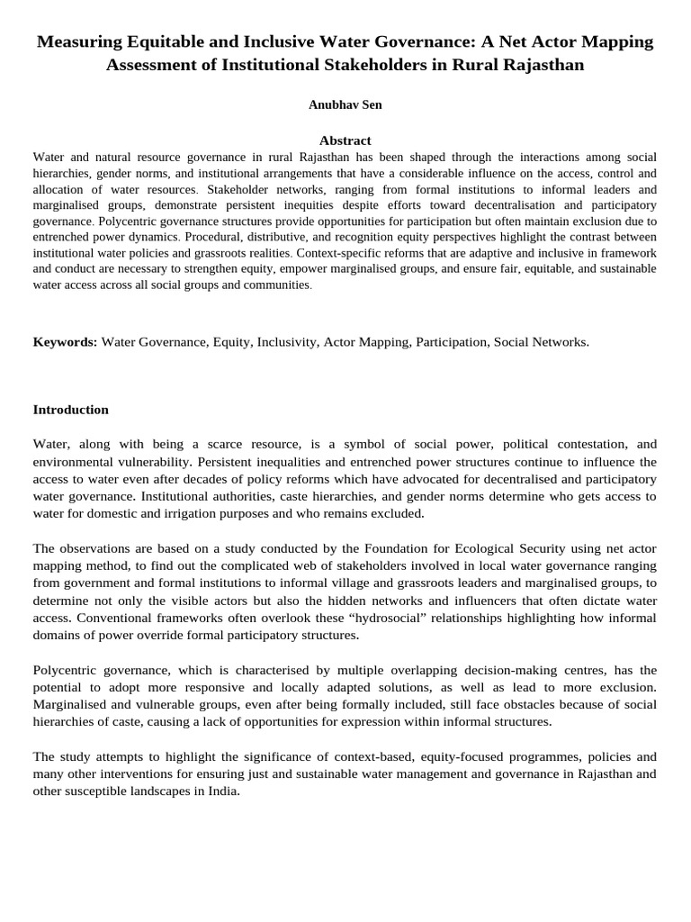 Equitable Water Governance in Rajasthan | PDF | Governance | Groundwater
