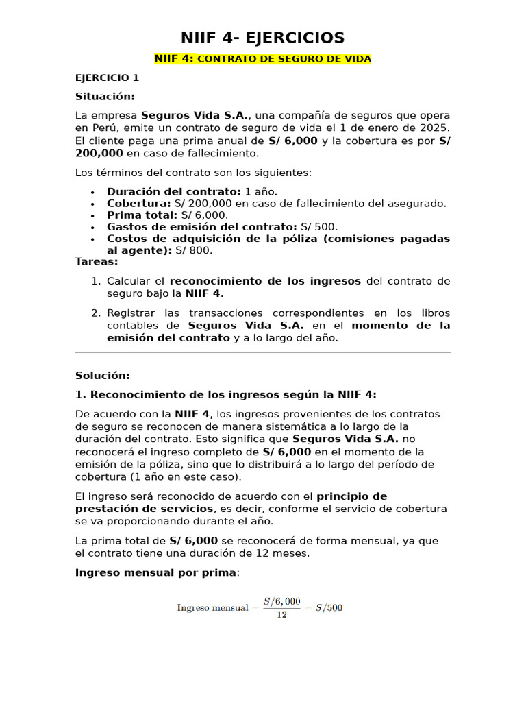 NIIF 4: Ejercicios de Seguros y Contabilidad | PDF | Seguro | Póliza de ...