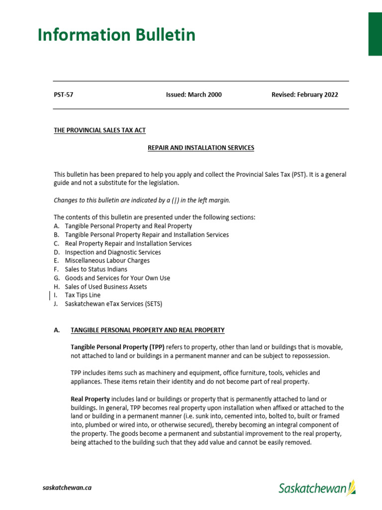 Saskatchewan PST Exemption Guide | PDF | Taxes | Tax Deduction