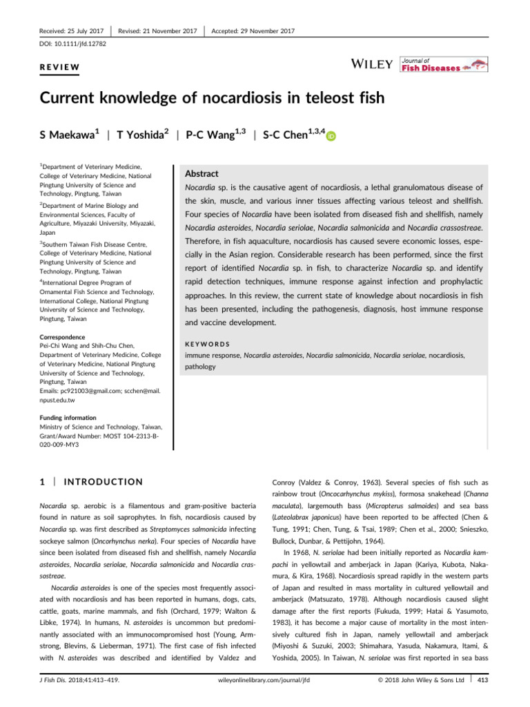 Nocardiosis in Teleost Fish: Overview | PDF | Immune System | Infection