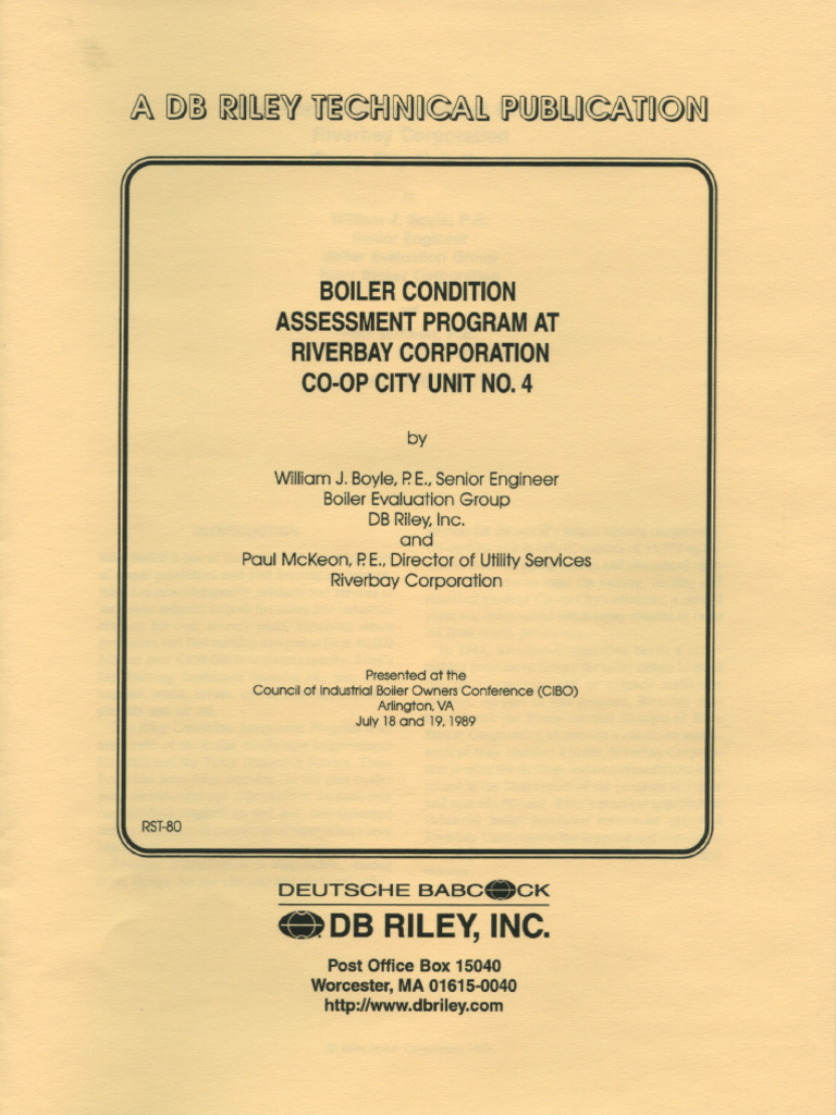Riley Stoker Boiler Condition Assessment | PDF | Boiler | Water Heating