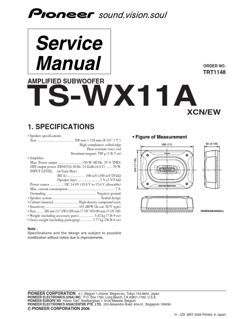Pioneer TS-WX11A Subwoofer Manual | PDF | Loudspeaker | Electrical