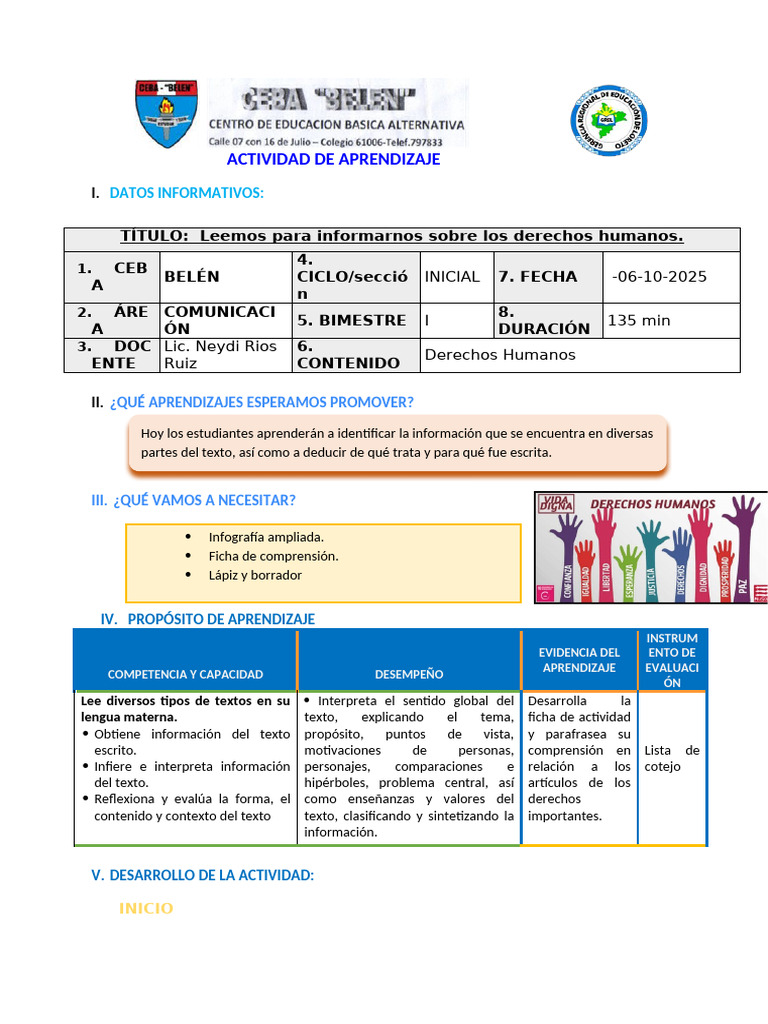 D3 A1 SESION Leemos para Informarnos Sobre Los Derechos Humanos | PDF ...