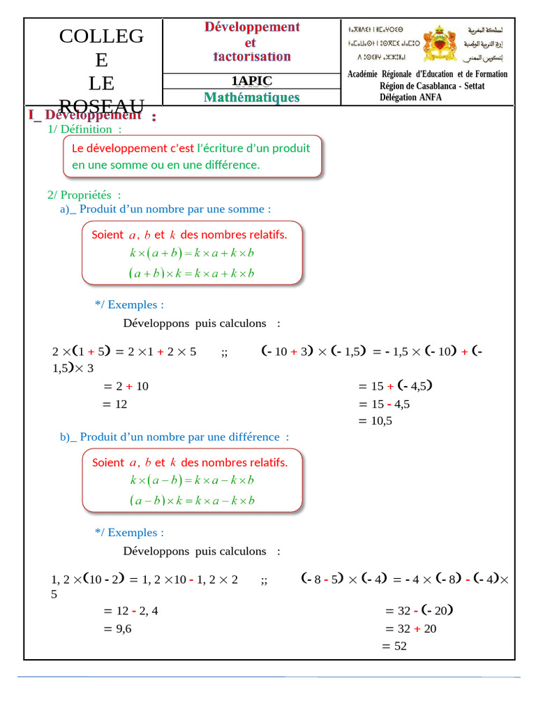 Développement et Factorisation Mathématiques | PDF