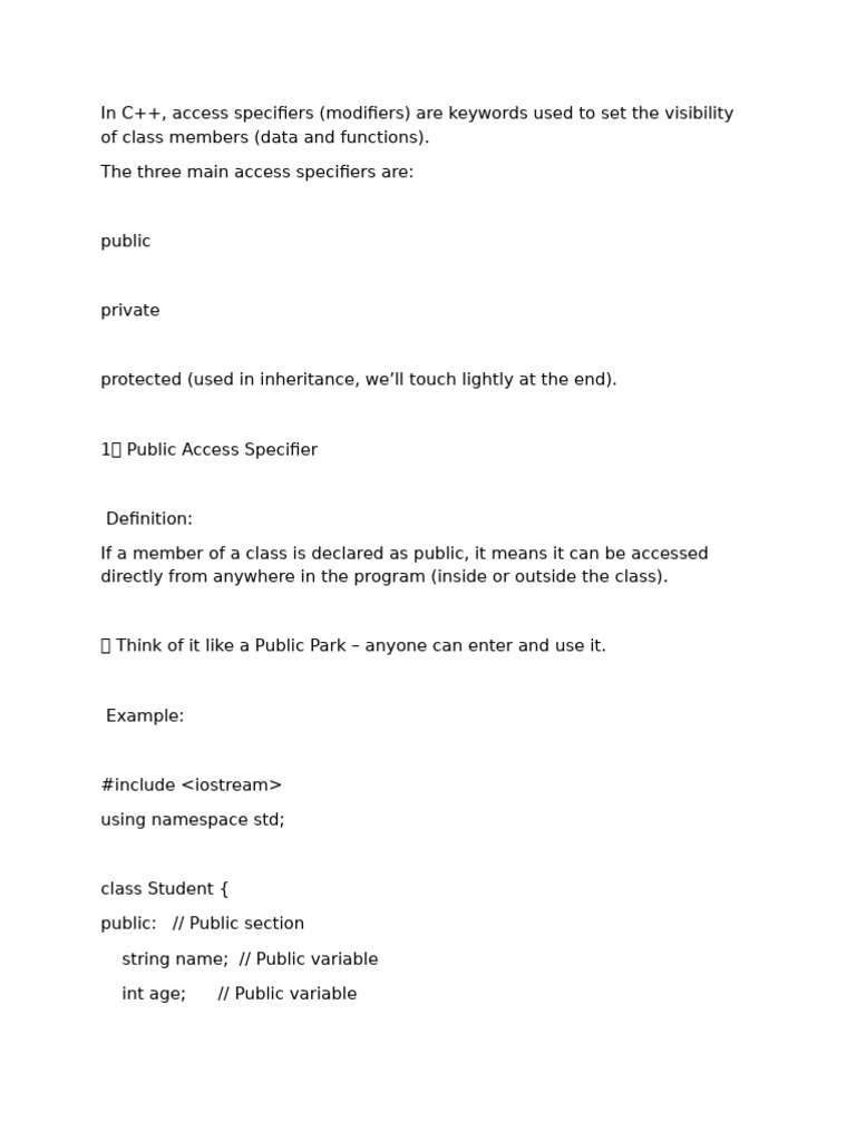 C++ Access Specifiers Explained | PDF | Systems Architecture | Computer ...