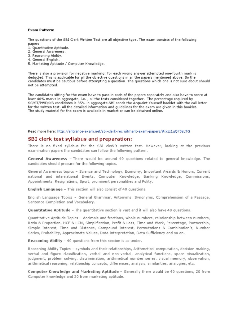 SBI Clerk Exam Pattern and Preparation Guide | PDF | Test (Assessment ...