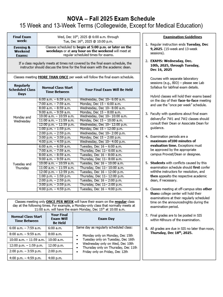 Fall 2025 Exam Schedule Details | PDF | Academic Term | Educational Stages