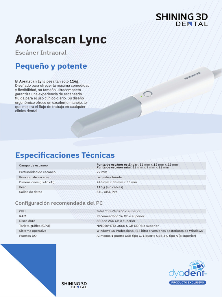 Aoralscan Lync: Escáner Intraoral Compacto | PDF