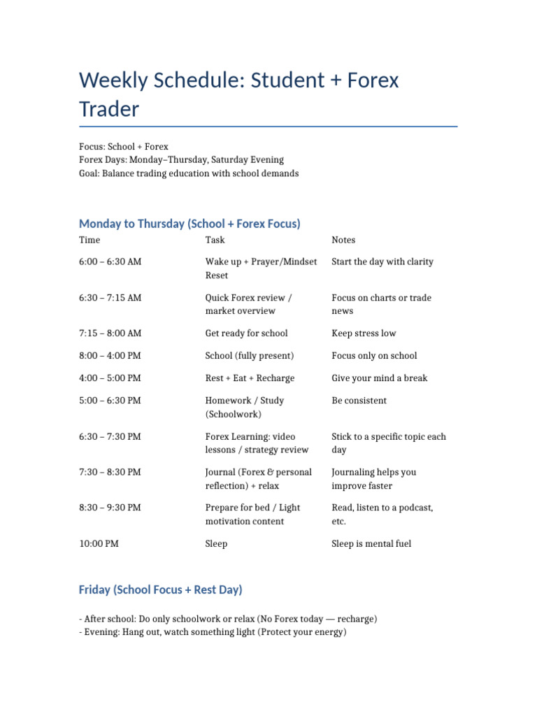 Student Forex Weekly Schedule | PDF