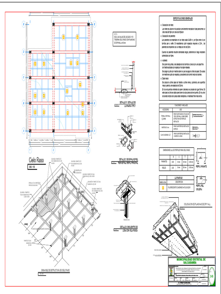 Ensamble Cielo Raso Drywall Detallado | PDF