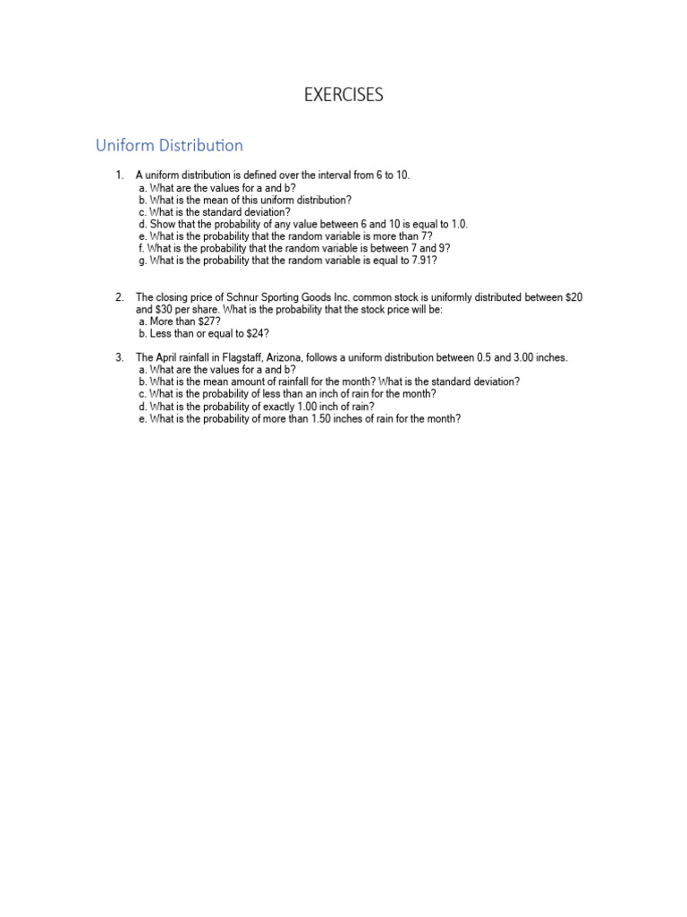 Uniform Distribution Exercises and Solutions | PDF