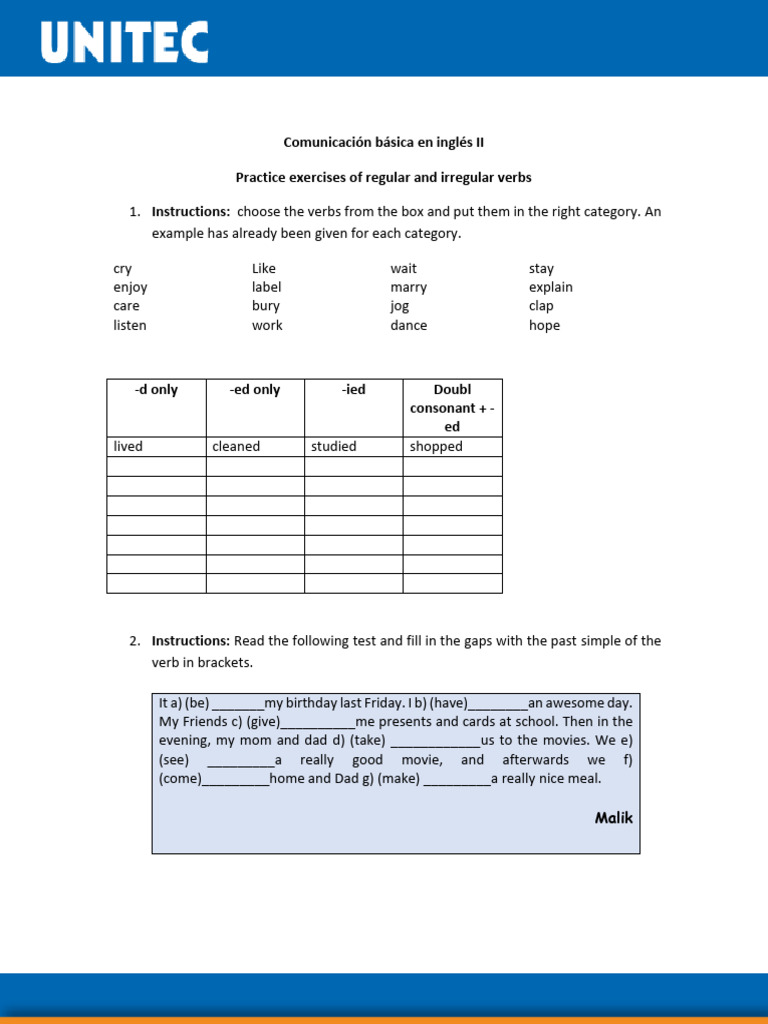 English II: Verb Practice Exercises | PDF | Linguistics | Linguistic ...