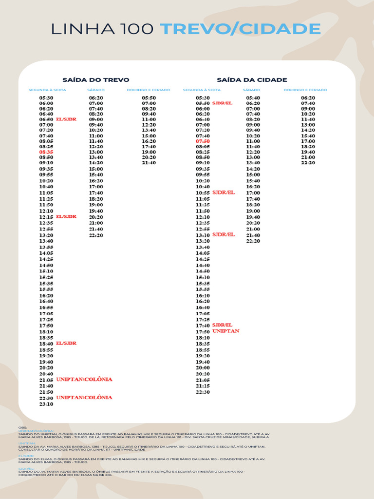Horários de Ônibus por Linha e Dia | PDF