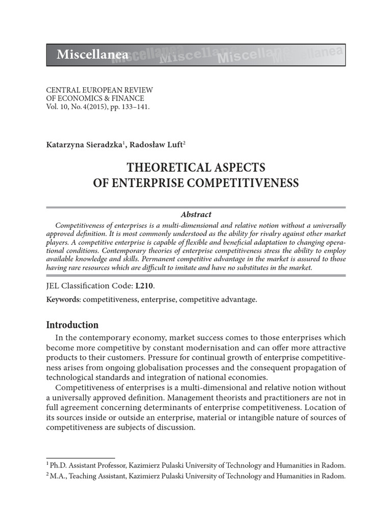 Theoretical Aspects of Enterprise Competitiveness 2hv3o2amb5 | PDF ...