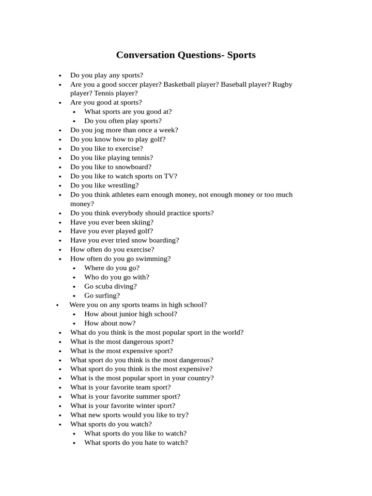 Engaging Sports Conversation Questions | PDF | Entertainment | Recreation