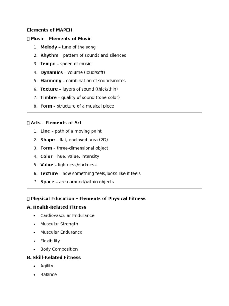 Elements of Mapeh 1 | PDF