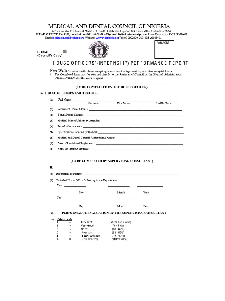 House Officer Performance Report Form | PDF | Medicine | Health Care