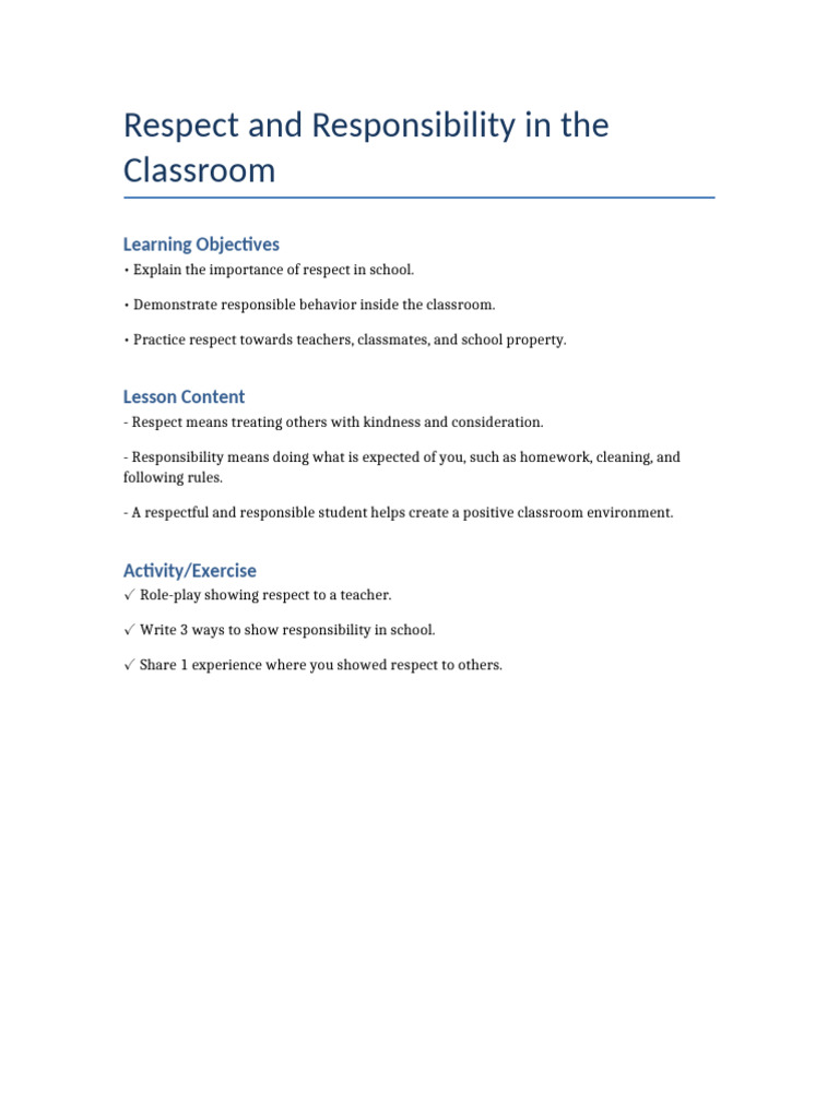 Classroom Respect and Responsibility Guide | PDF