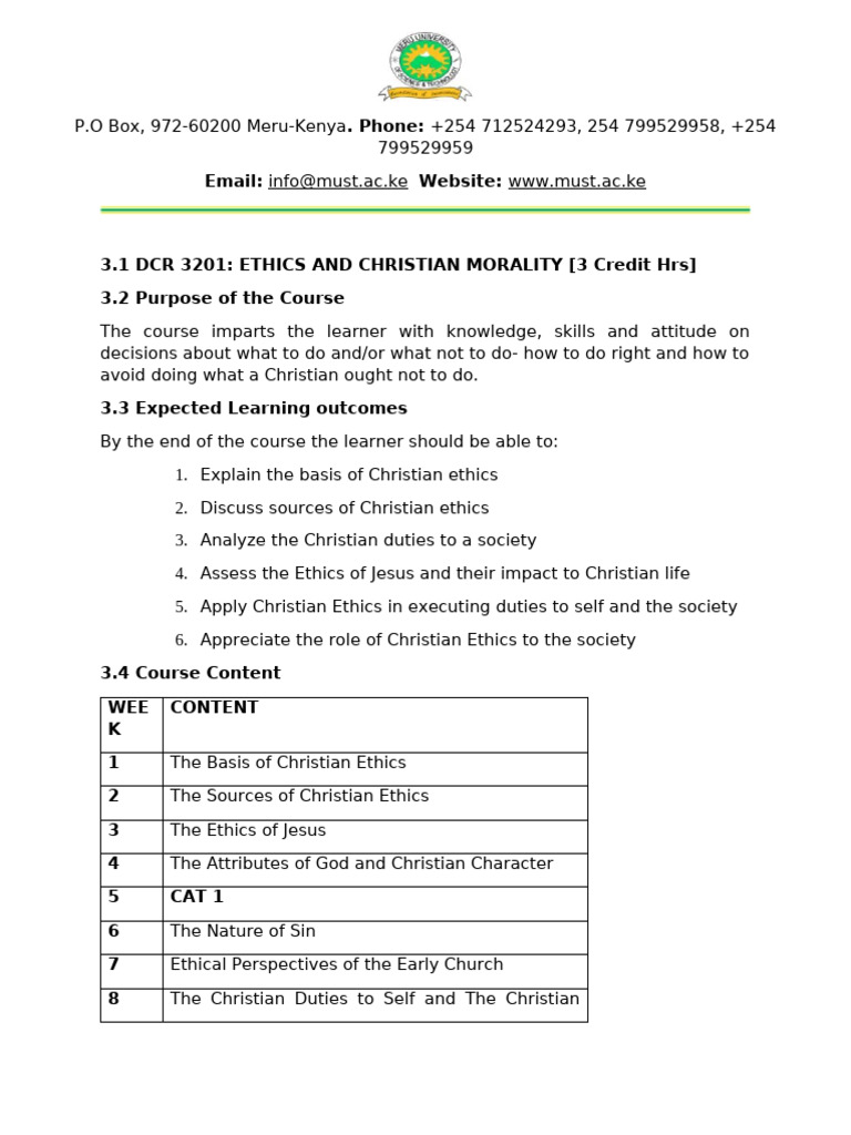 Christian Ethics Course Overview | PDF | Christian Ethics | Learning