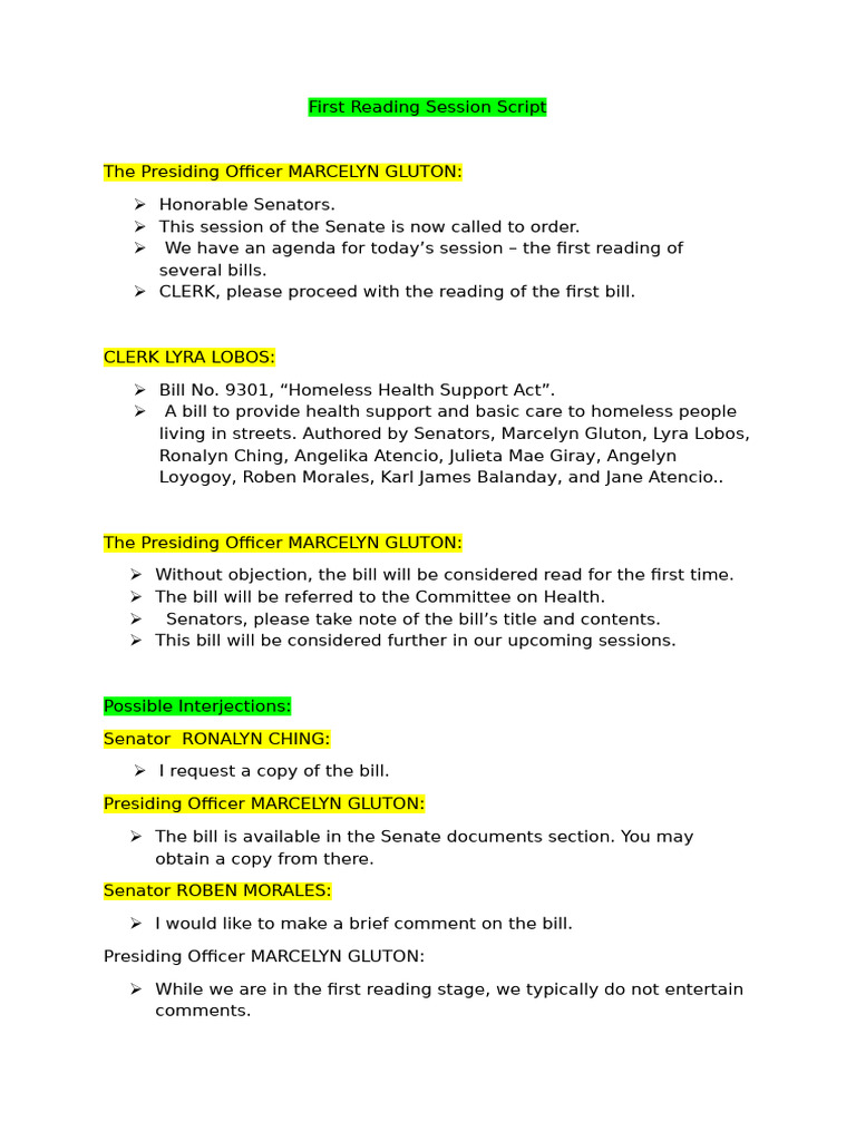 Script For First Reading | PDF