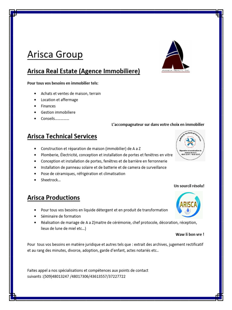 Services immobiliers et techniques Arisca | PDF