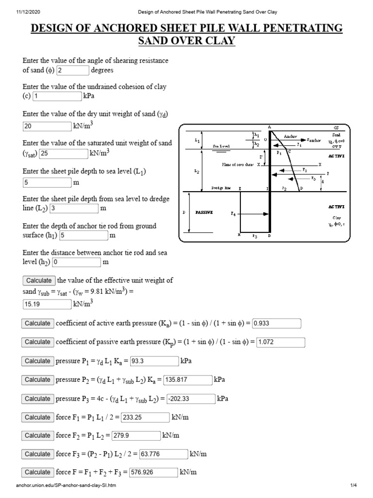 Anchored Sheet Pile Wall Design Guide | PDF | Structural Engineering ...