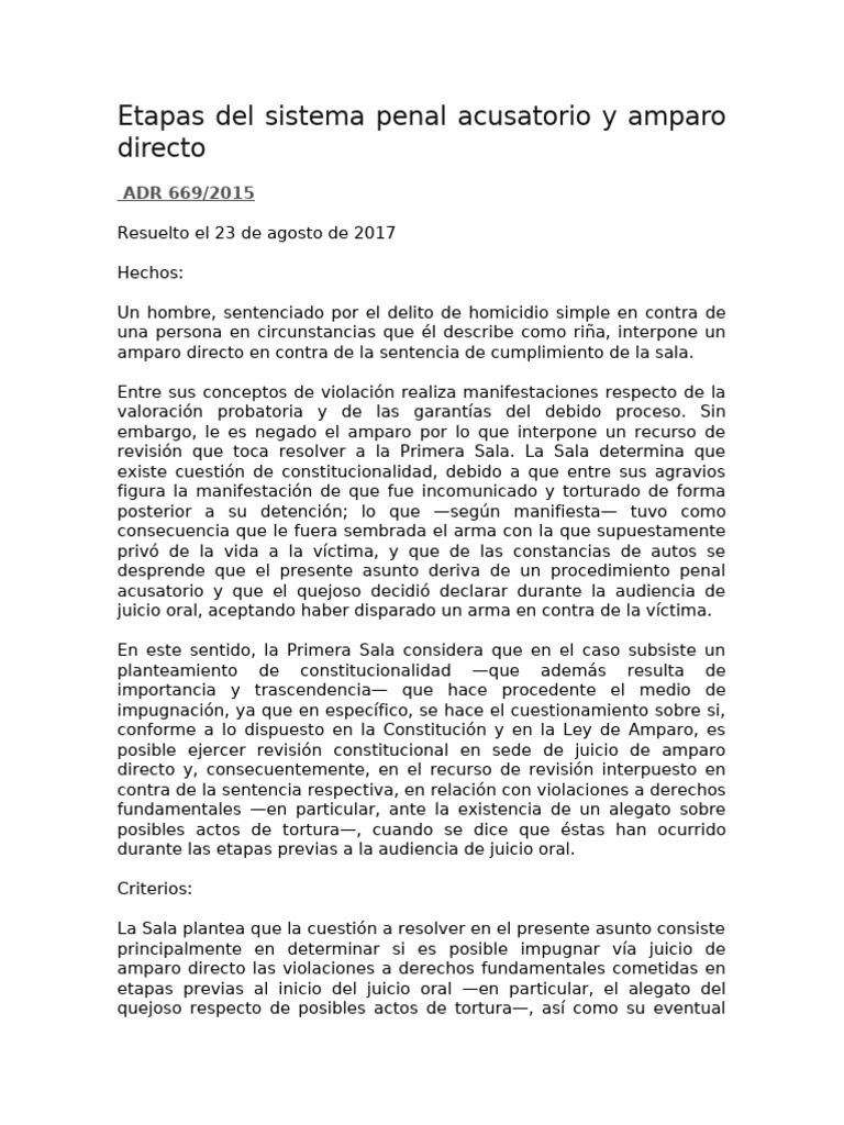 Etapas del sistema penal y amparo directo | PDF | Sentencia (ley ...